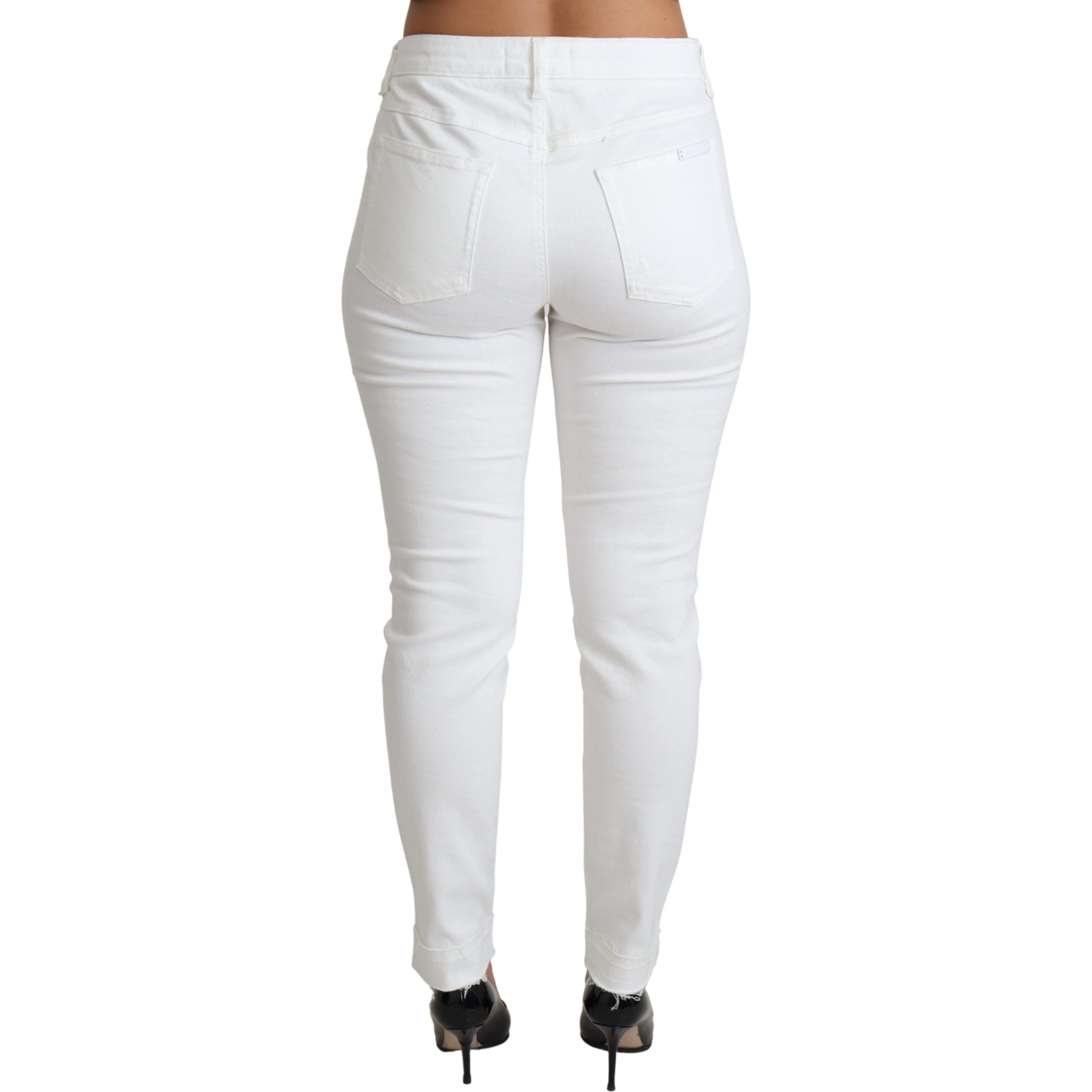 White Tattered Skinny Denim Cotton Stretch Jeans