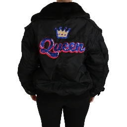Black Queen Crown Sequined Bomber Jacket