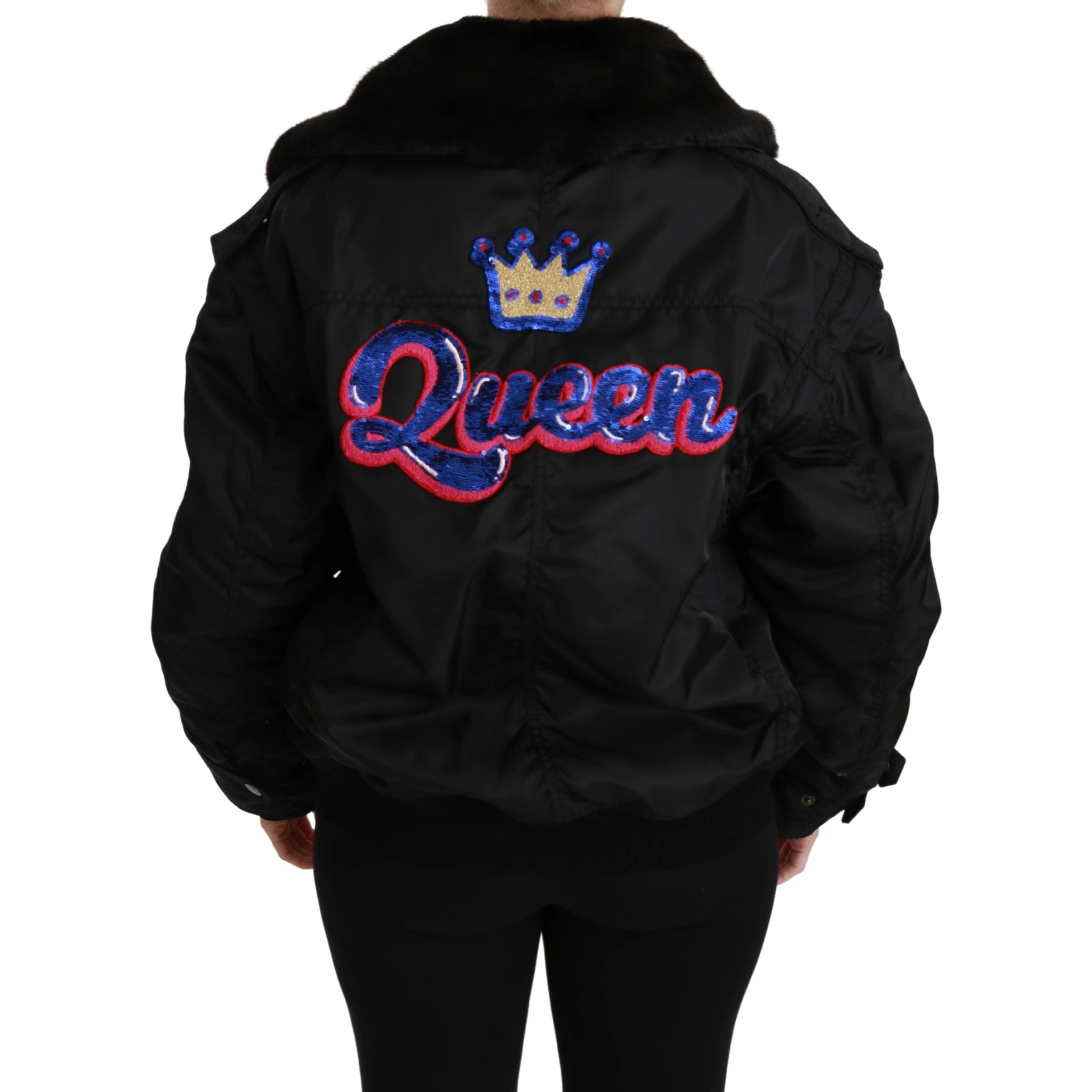 Black Queen Crown Sequined Bomber Jacket