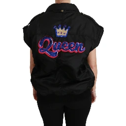 Black Queen Crown Sequined Bomber Jacket