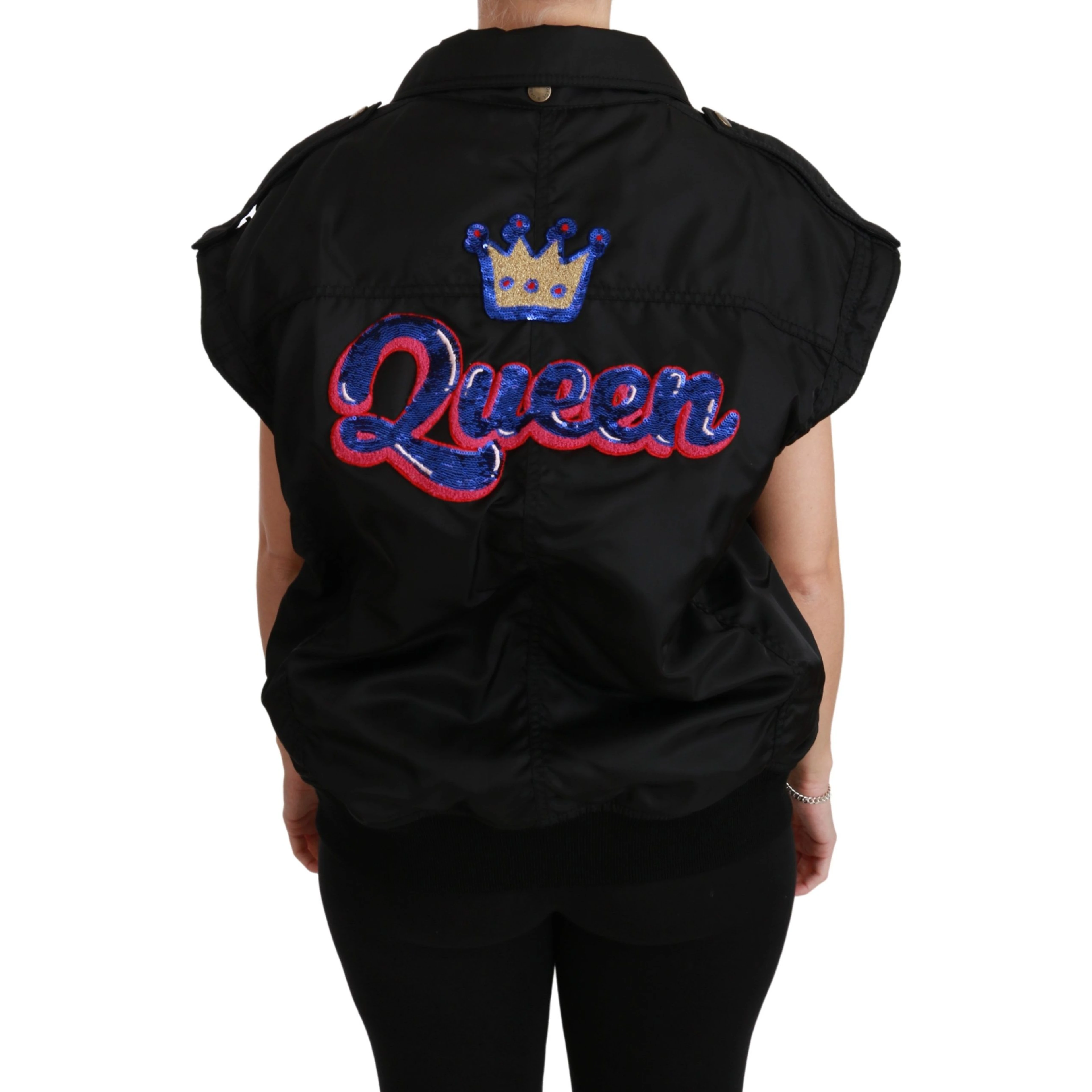 Black Queen Crown Sequined Bomber Jacket