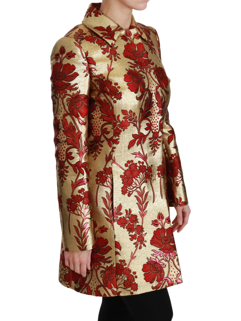 Red Gold Floral Brocade Cape Coat Jacket