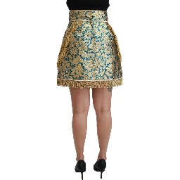 Blue High Waist Jacquard Tassel Gold Skirt