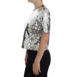 Silver Sequined Crewneck Blouse T-shirt Top