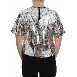 Silver Sequined Crewneck Blouse T-shirt Top