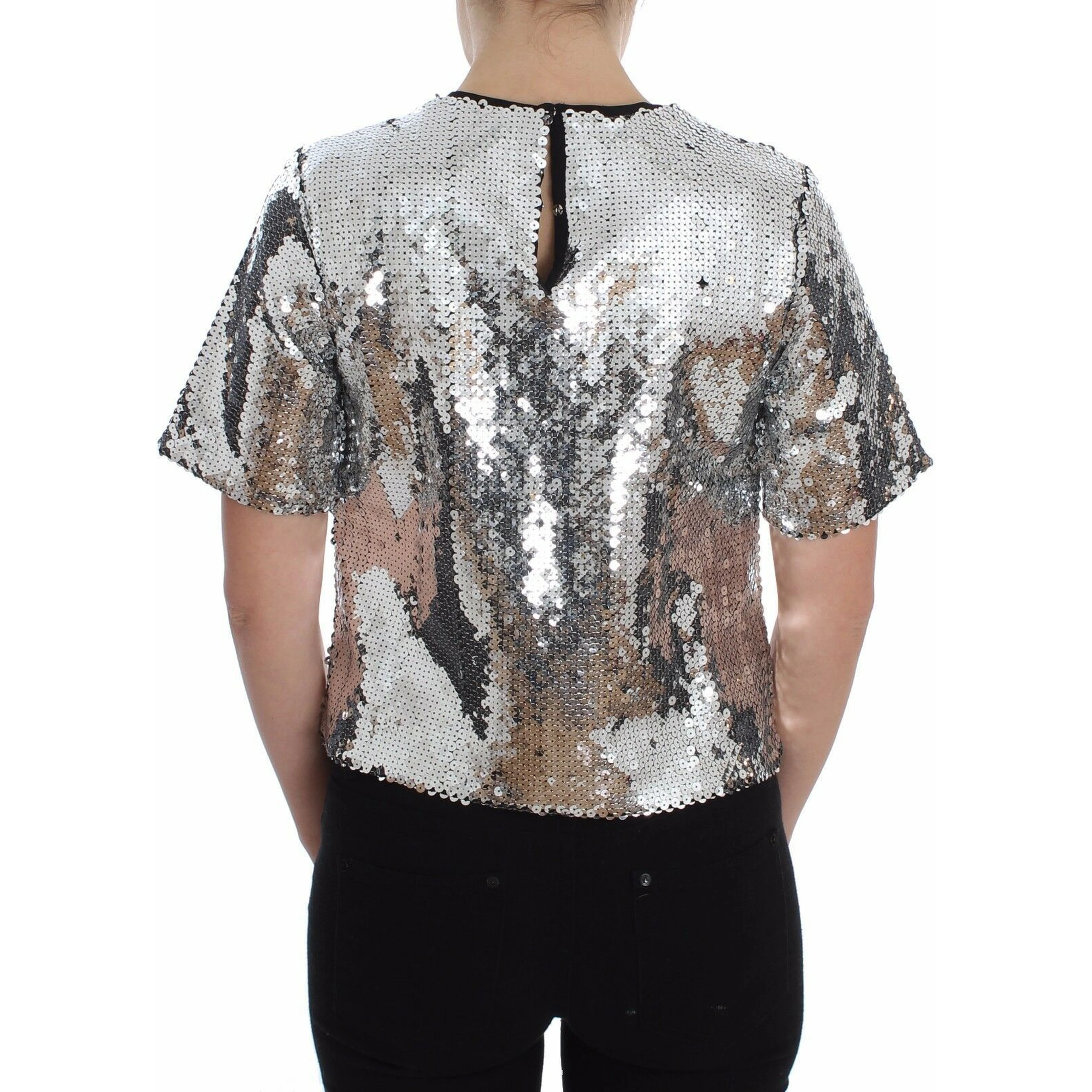 Silver Sequined Crewneck Blouse T-shirt Top