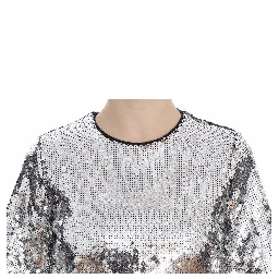 Silver Sequined Crewneck Blouse T-shirt Top
