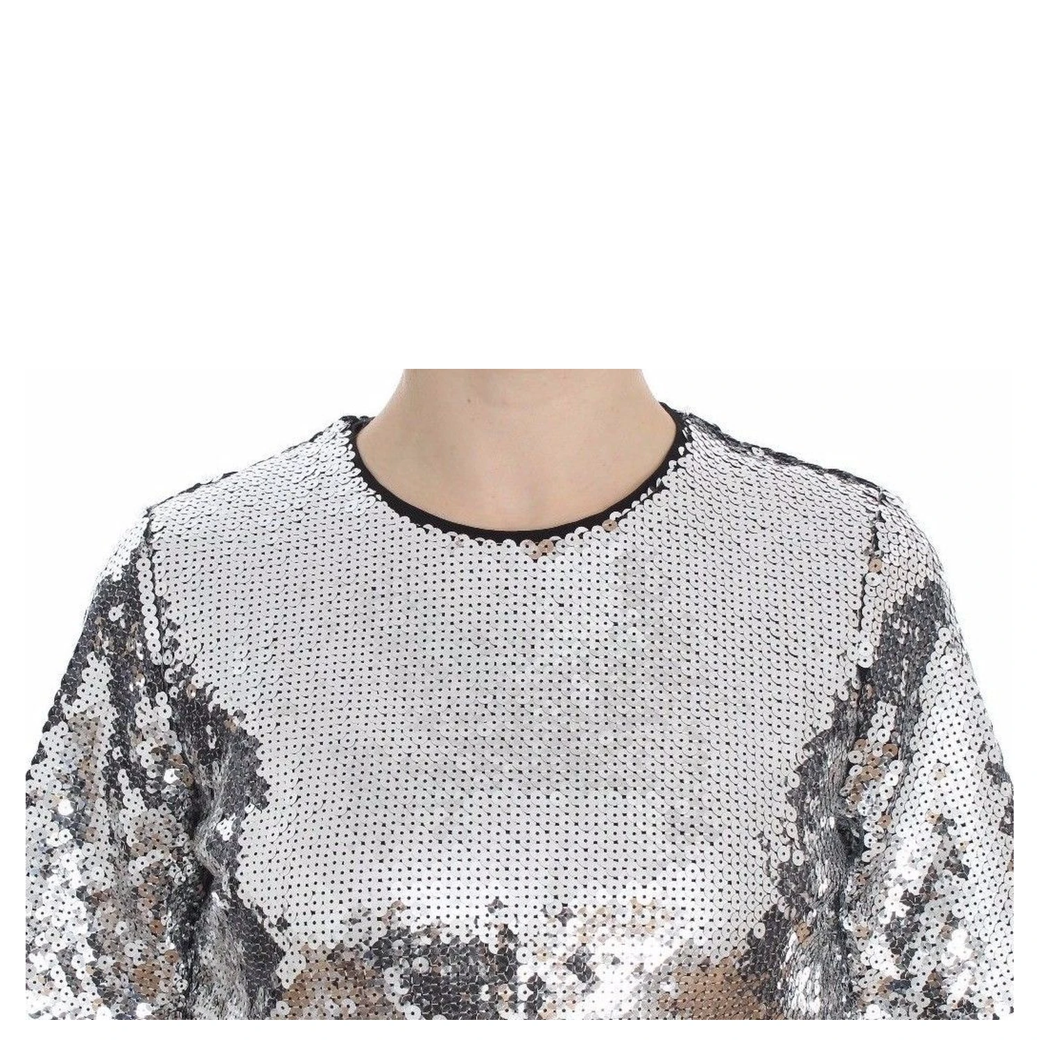 Silver Sequined Crewneck Blouse T-shirt Top