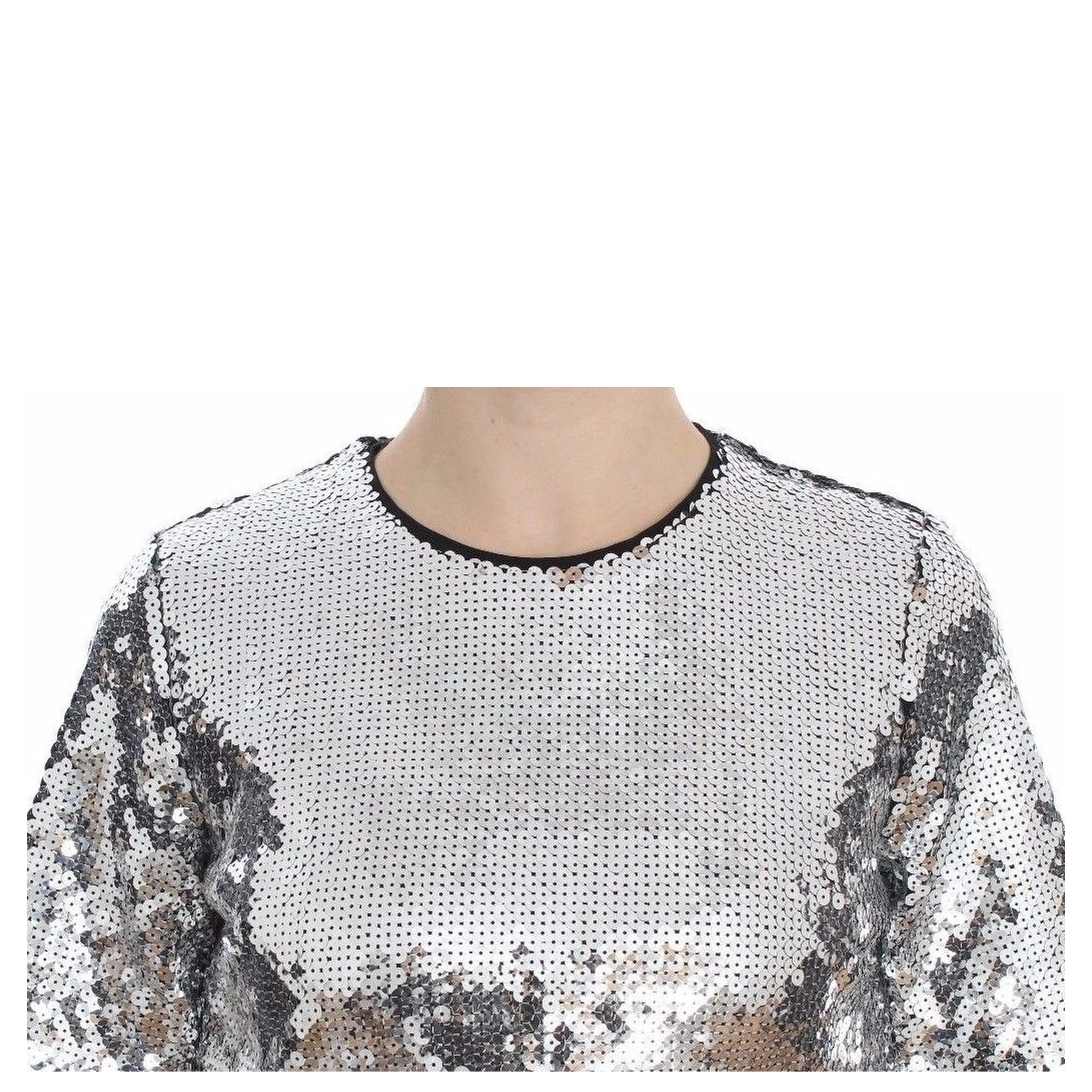 Silver Sequined Crewneck Blouse T-shirt Top