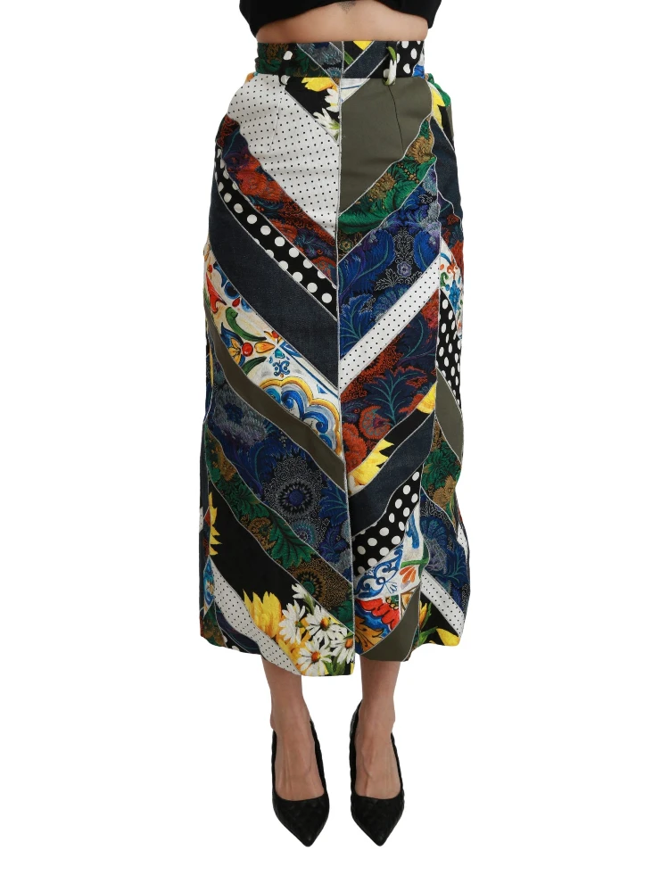 Multicolor Silk Geometric High Waist Maxi Skirt