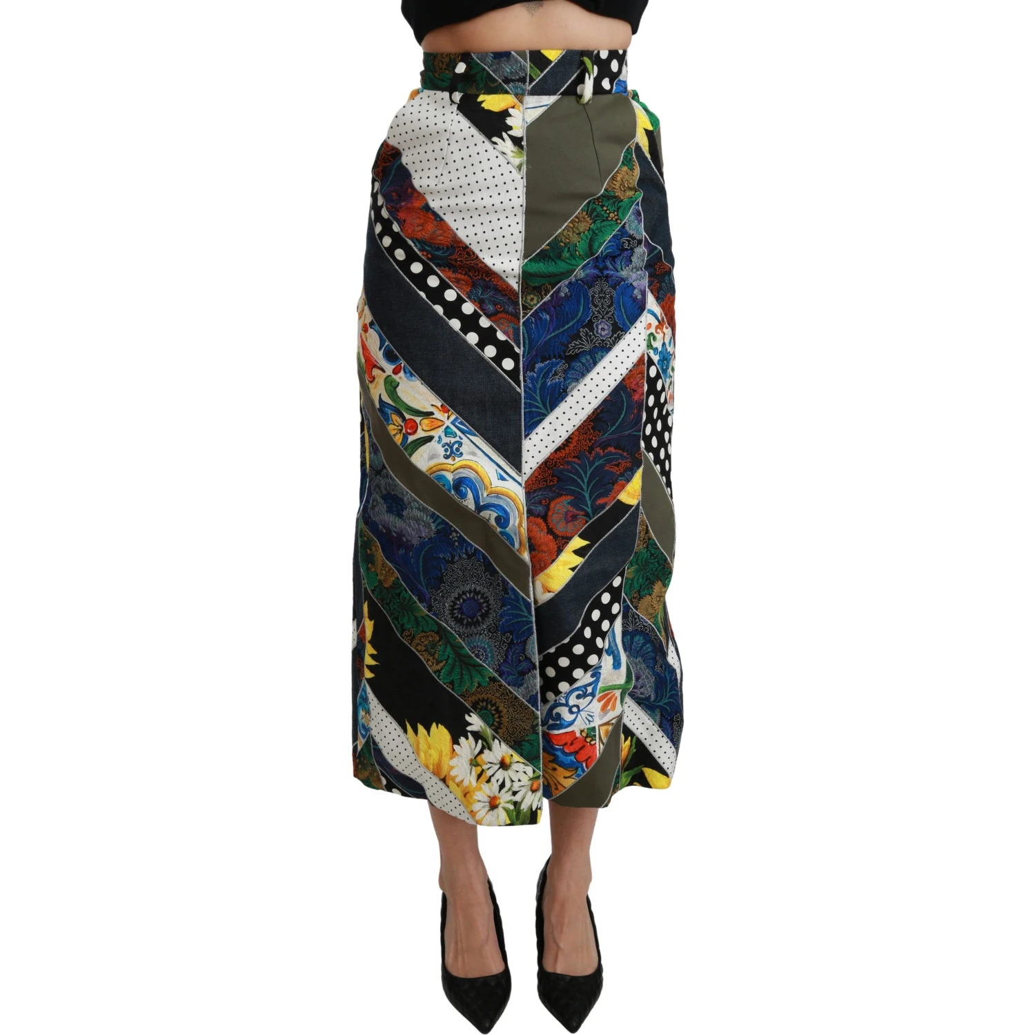 Multicolor Silk Geometric High Waist Maxi Skirt