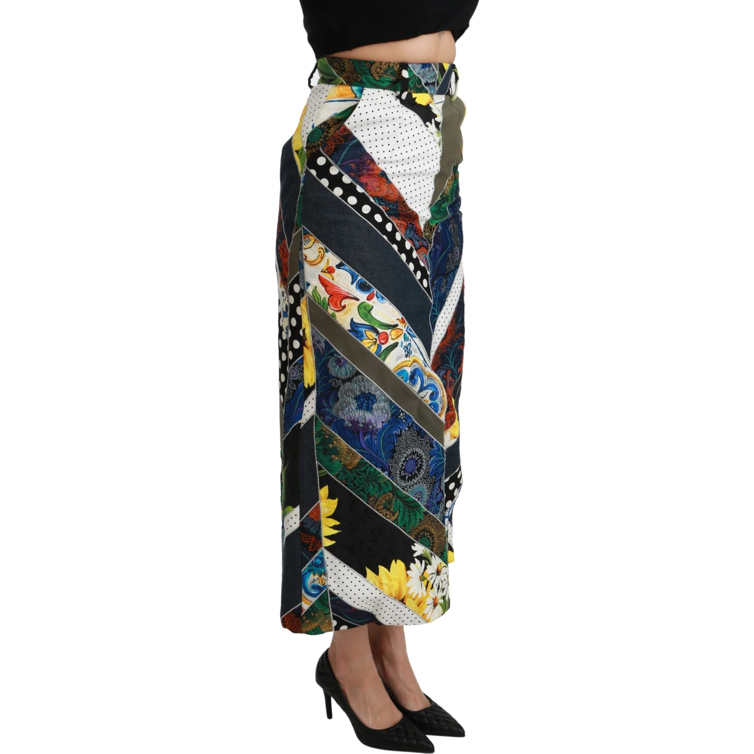 Multicolor Silk Geometric High Waist Maxi Skirt