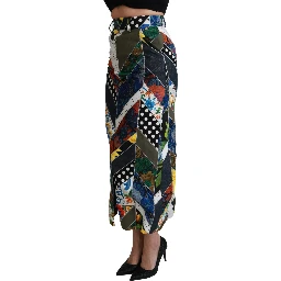 Multicolor Silk Geometric High Waist Maxi Skirt