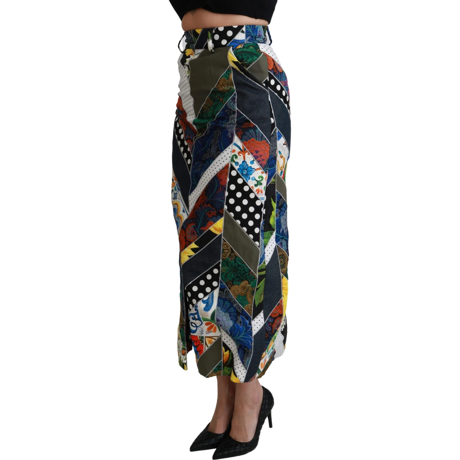Multicolor Silk Geometric High Waist Maxi Skirt