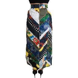 Multicolor Silk Geometric High Waist Maxi Skirt
