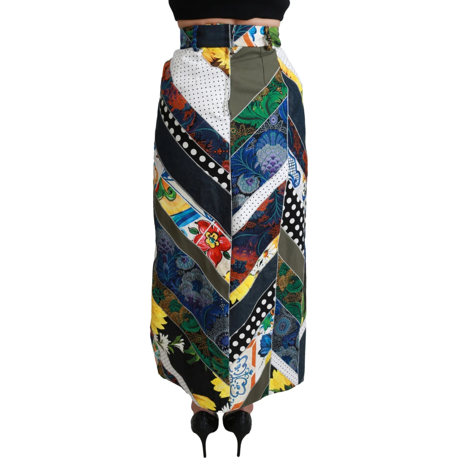 Multicolor Silk Geometric High Waist Maxi Skirt