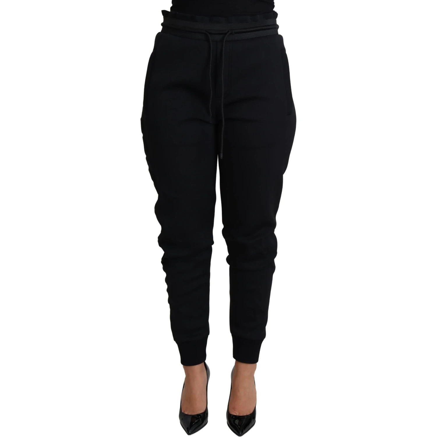 Black Polyester Neoprene Jogger Trouser Pants