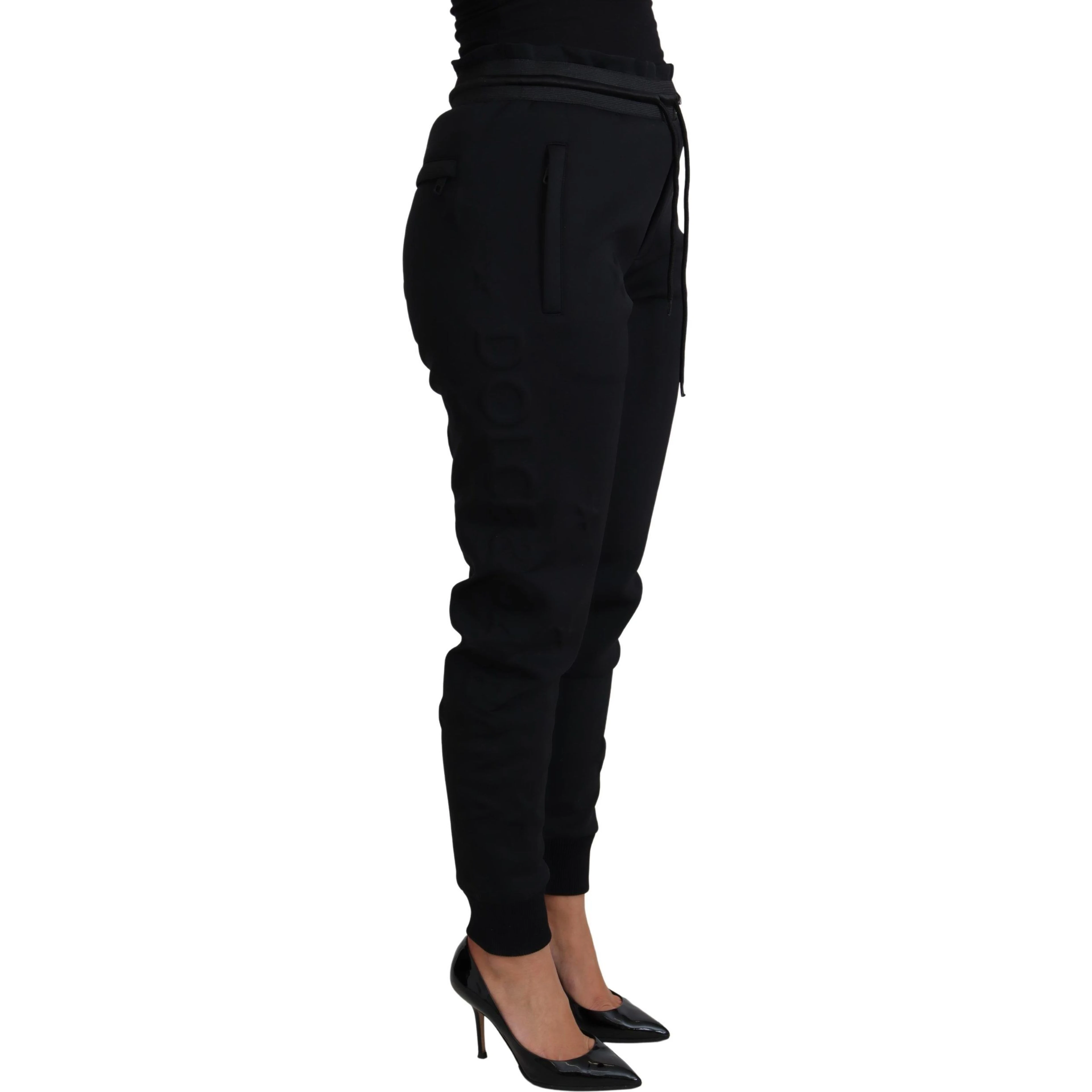Black Polyester Neoprene Jogger Trouser Pants