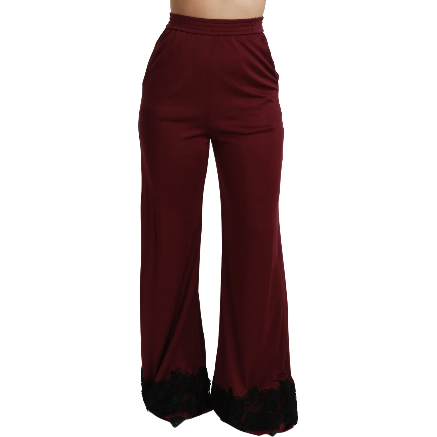 Black Lace High Waist Wide Leg Maroon  Pants