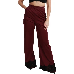 Black Lace High Waist Wide Leg Maroon  Pants