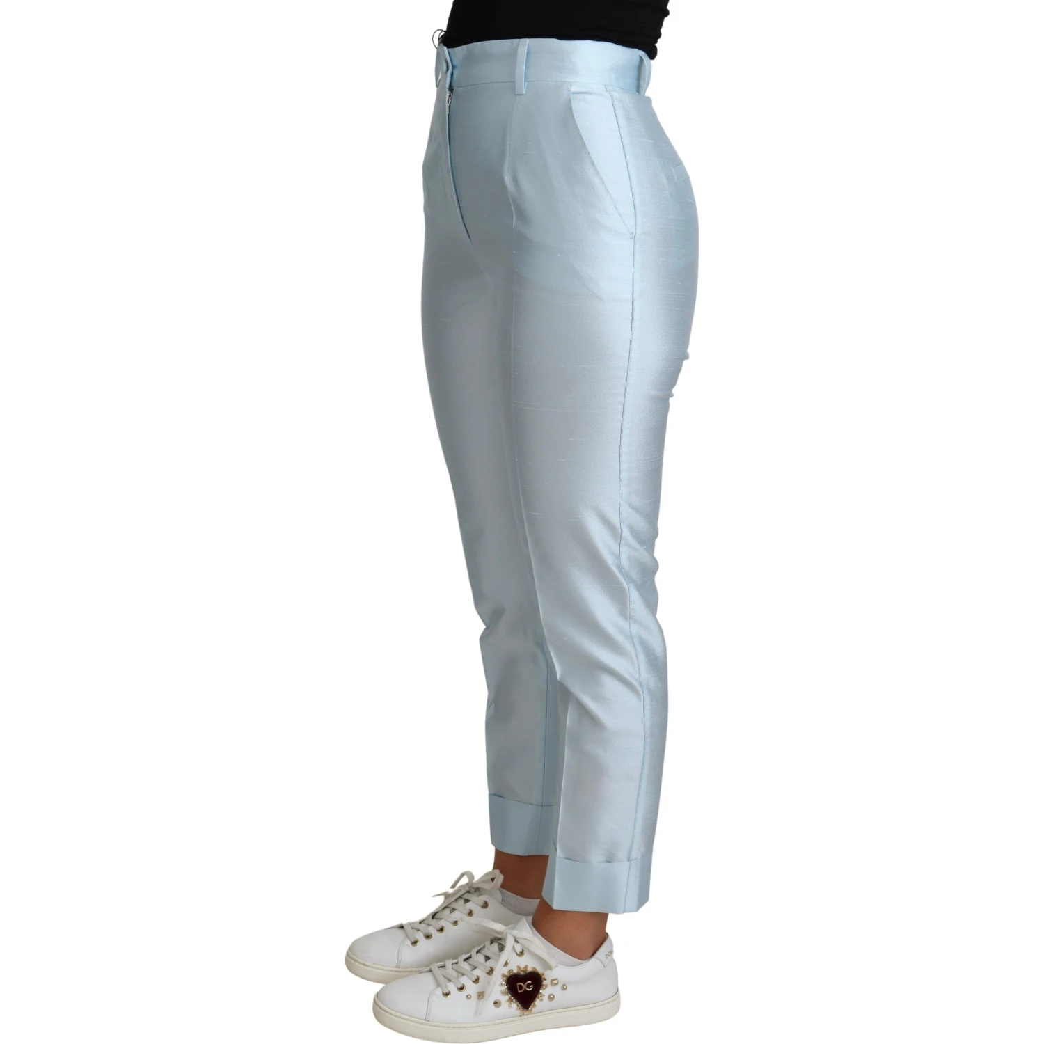 Light Blue Silk Cropped Tapered Trouser Pants