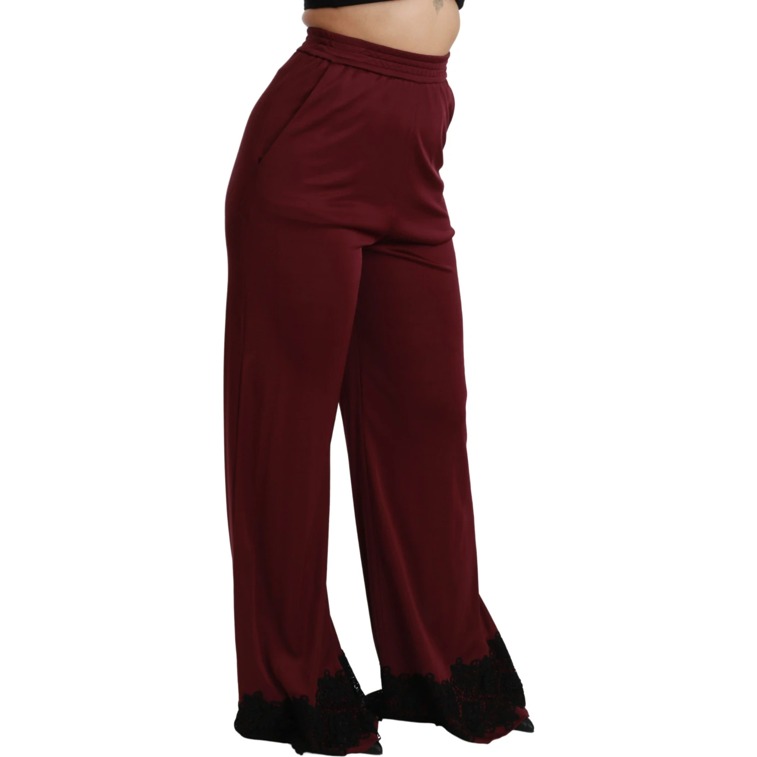 Black Lace High Waist Wide Leg Maroon  Pants