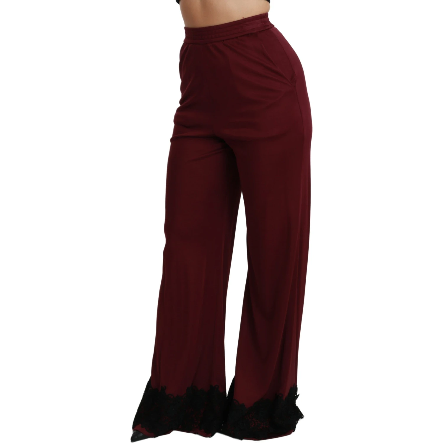 Black Lace High Waist Wide Leg Maroon  Pants