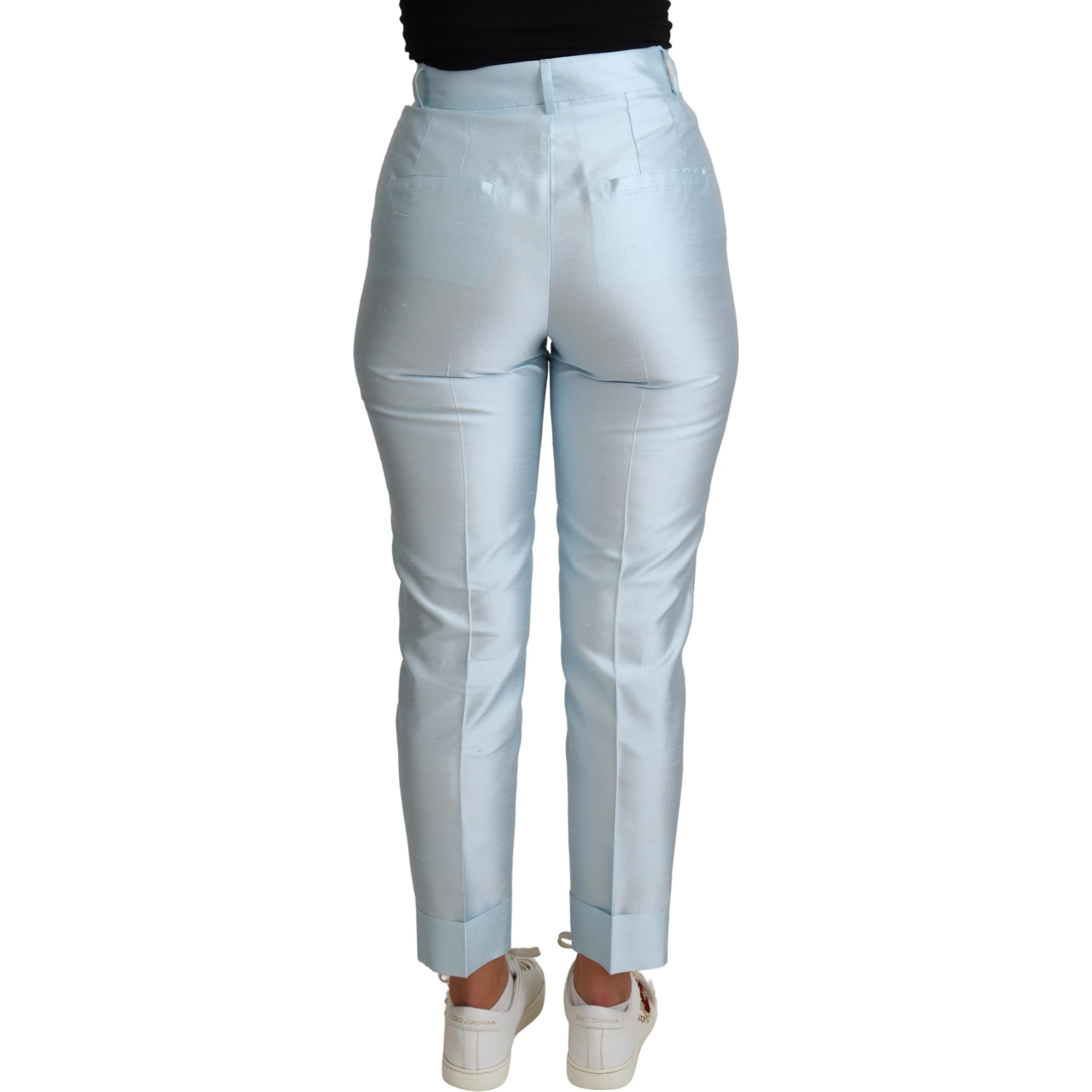 Light Blue Silk Cropped Tapered Trouser Pants