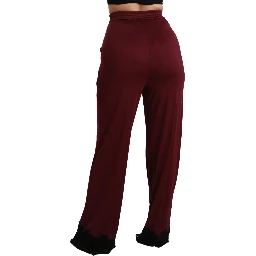 Black Lace High Waist Wide Leg Maroon  Pants
