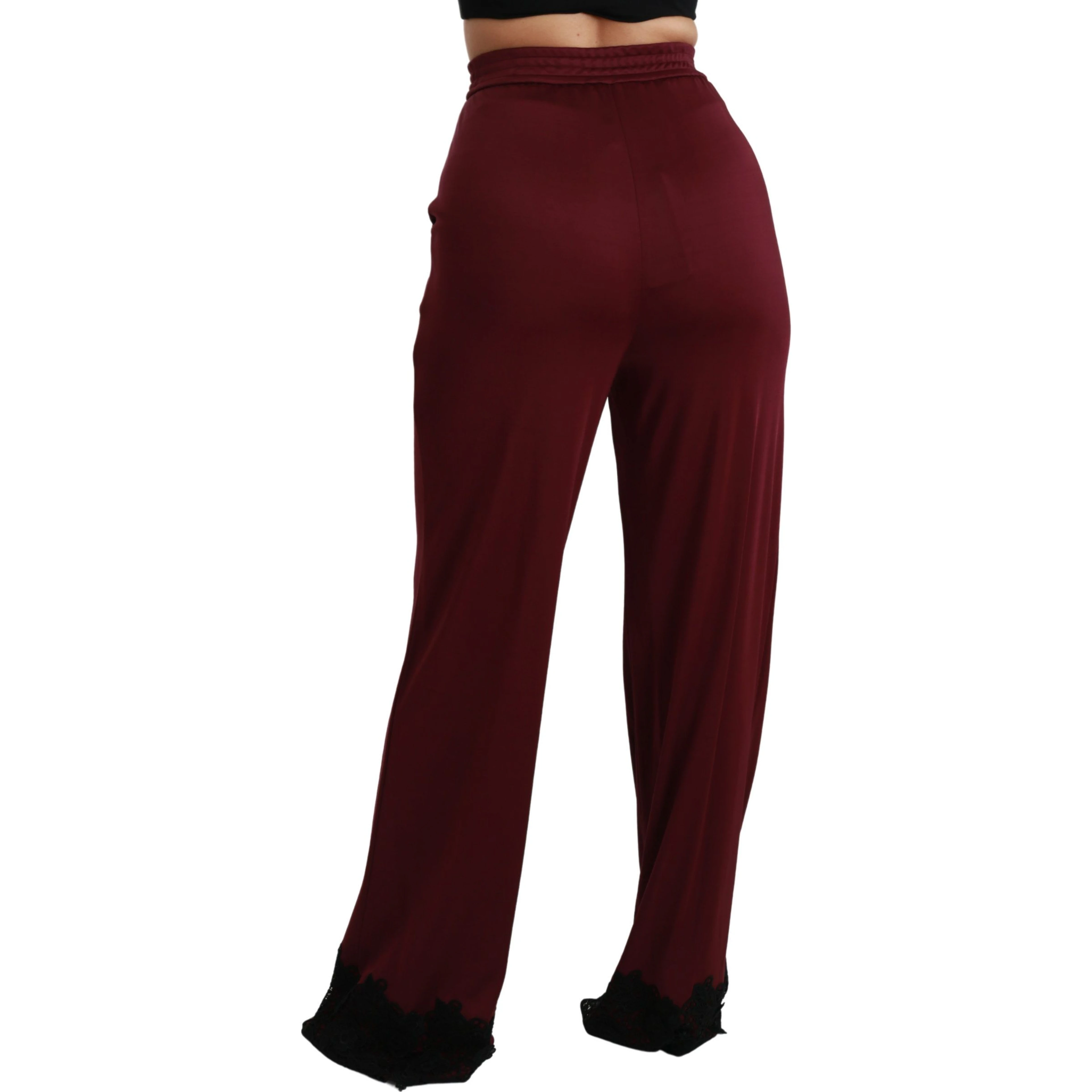 Black Lace High Waist Wide Leg Maroon  Pants
