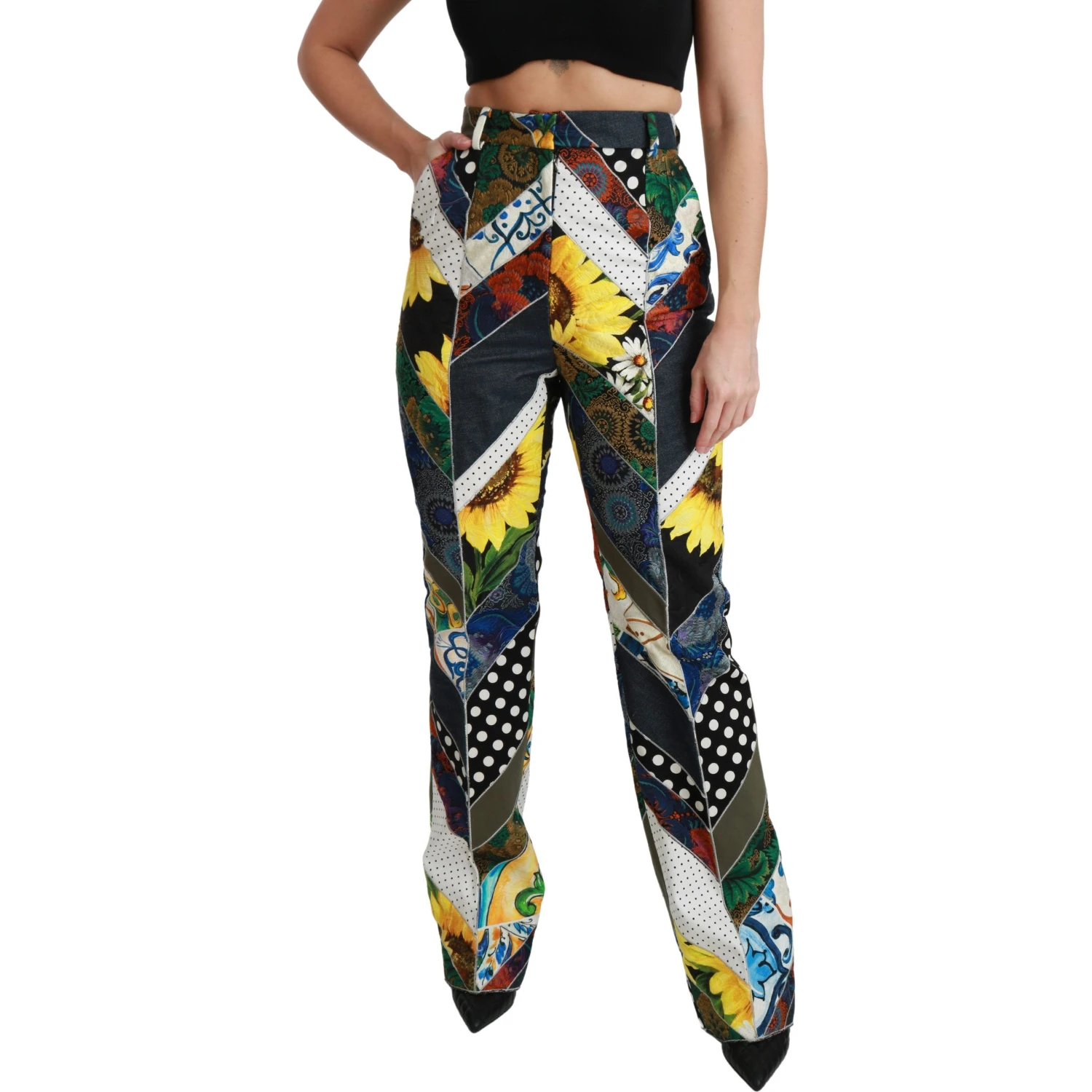 Multicolor Print High Waist Straight Pants