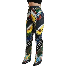 Multicolor Print High Waist Straight Pants