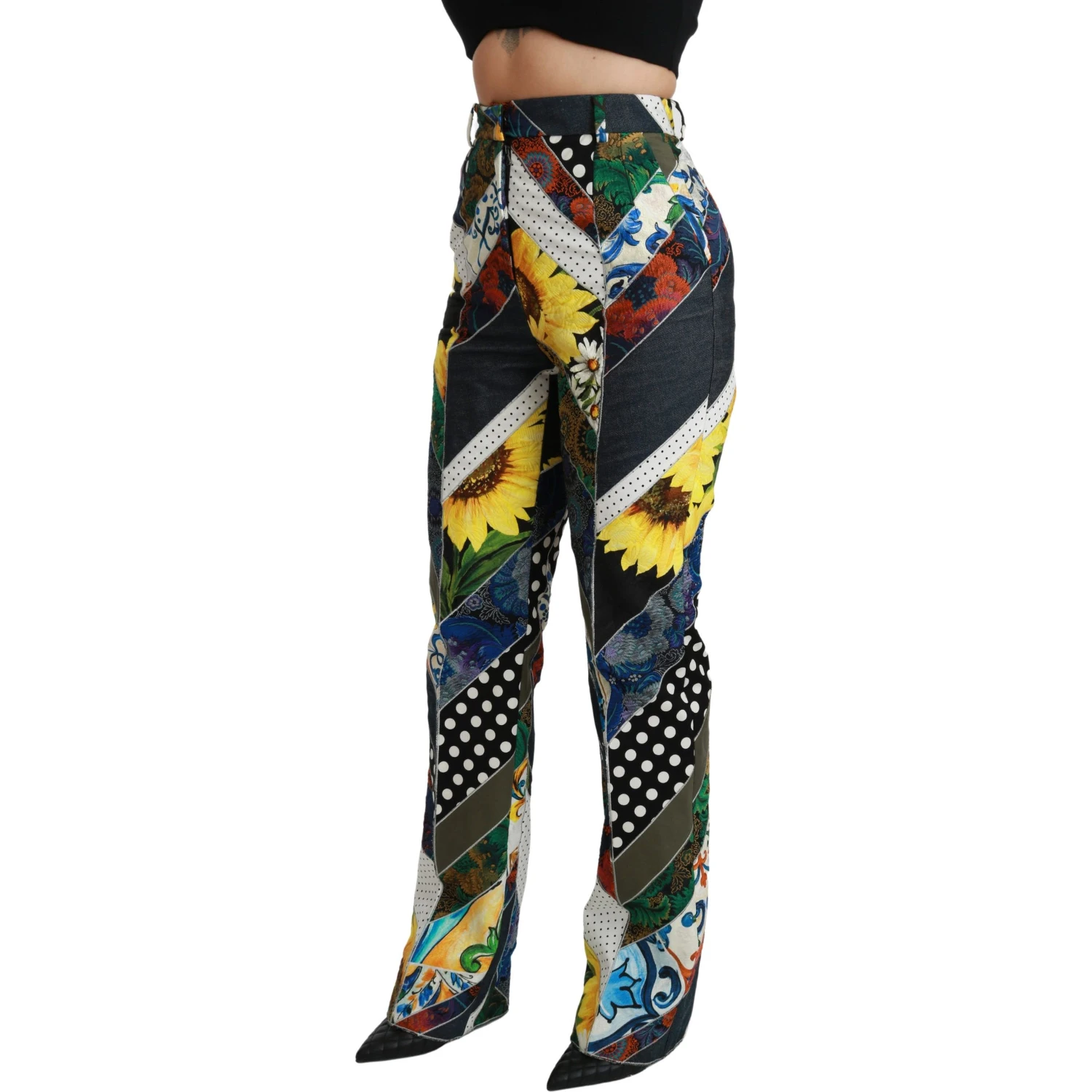 Multicolor Print High Waist Straight Pants