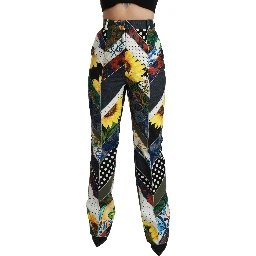 Multicolor Print High Waist Straight Pants