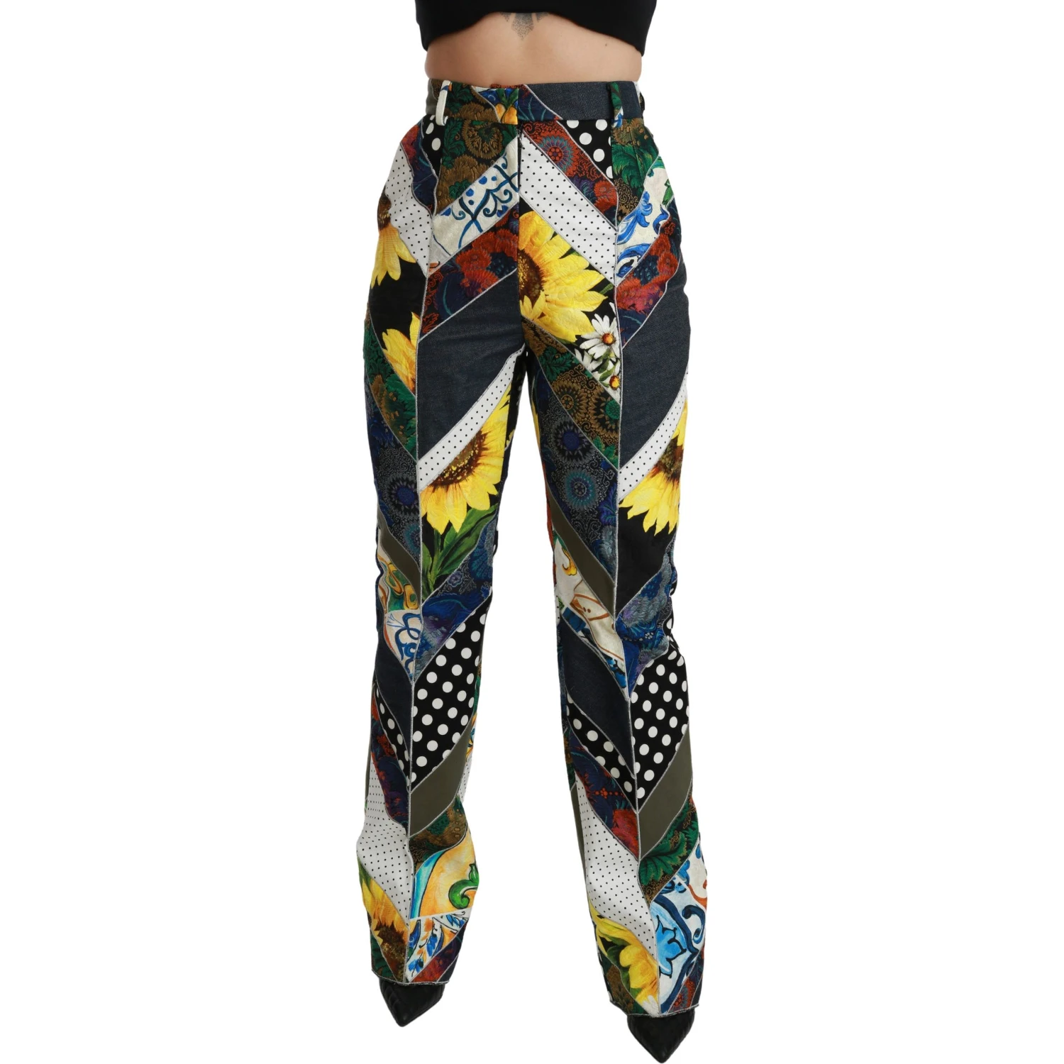 Multicolor Print High Waist Straight Pants