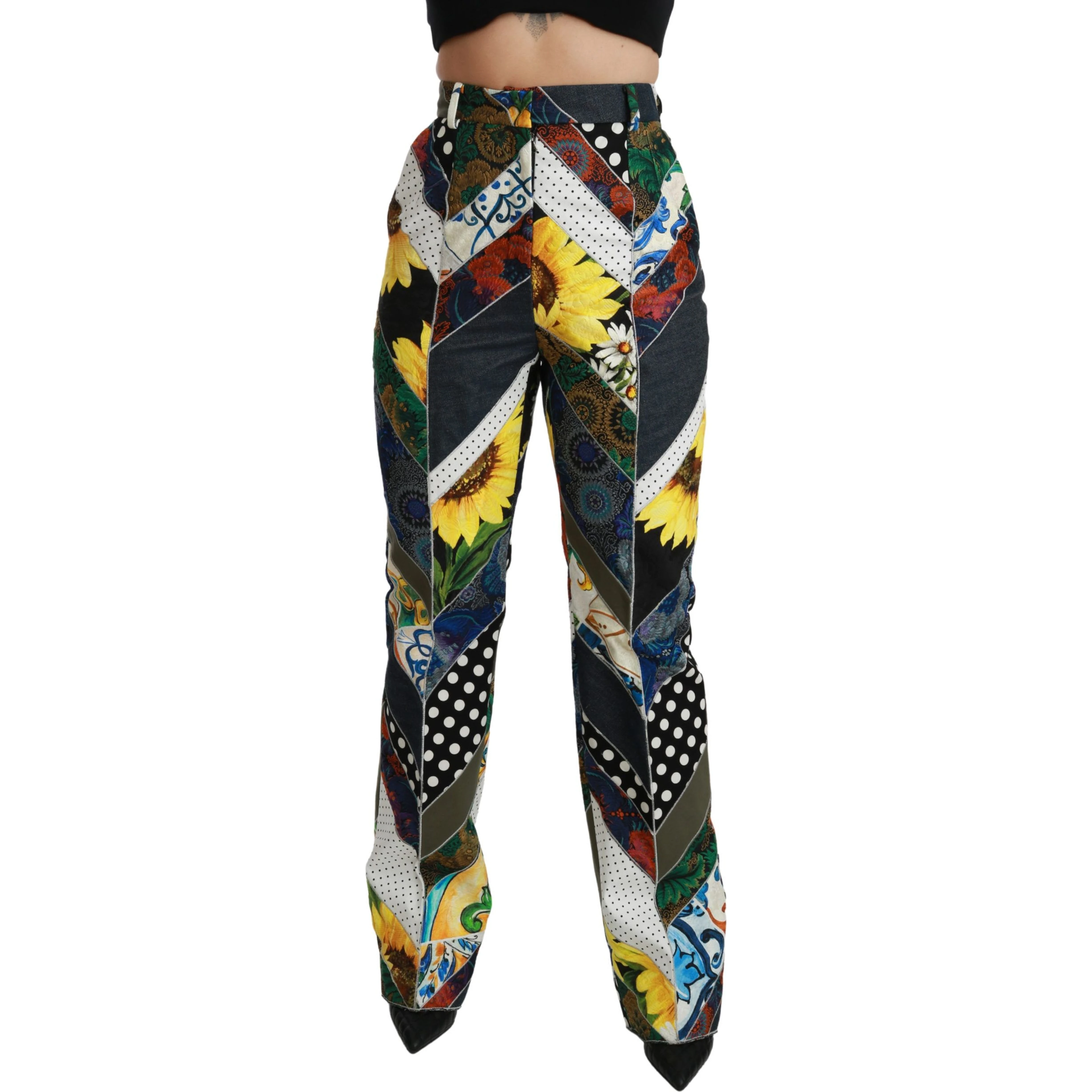 Multicolor Print High Waist Straight Pants