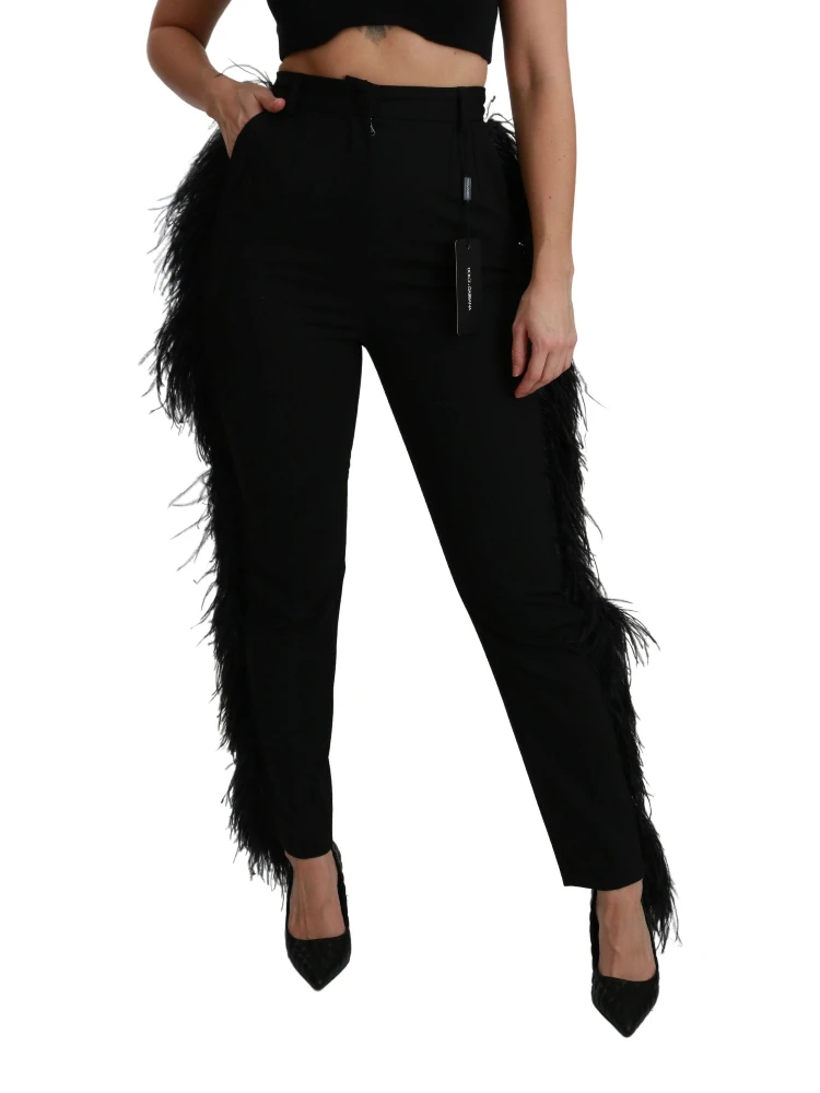 Black Feather Straight High Waist Wool Pants alternative