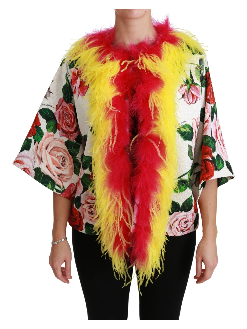 White Floral Coat Capte Fur Roses Jacket