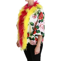 White Floral Coat Capte Fur Roses Jacket