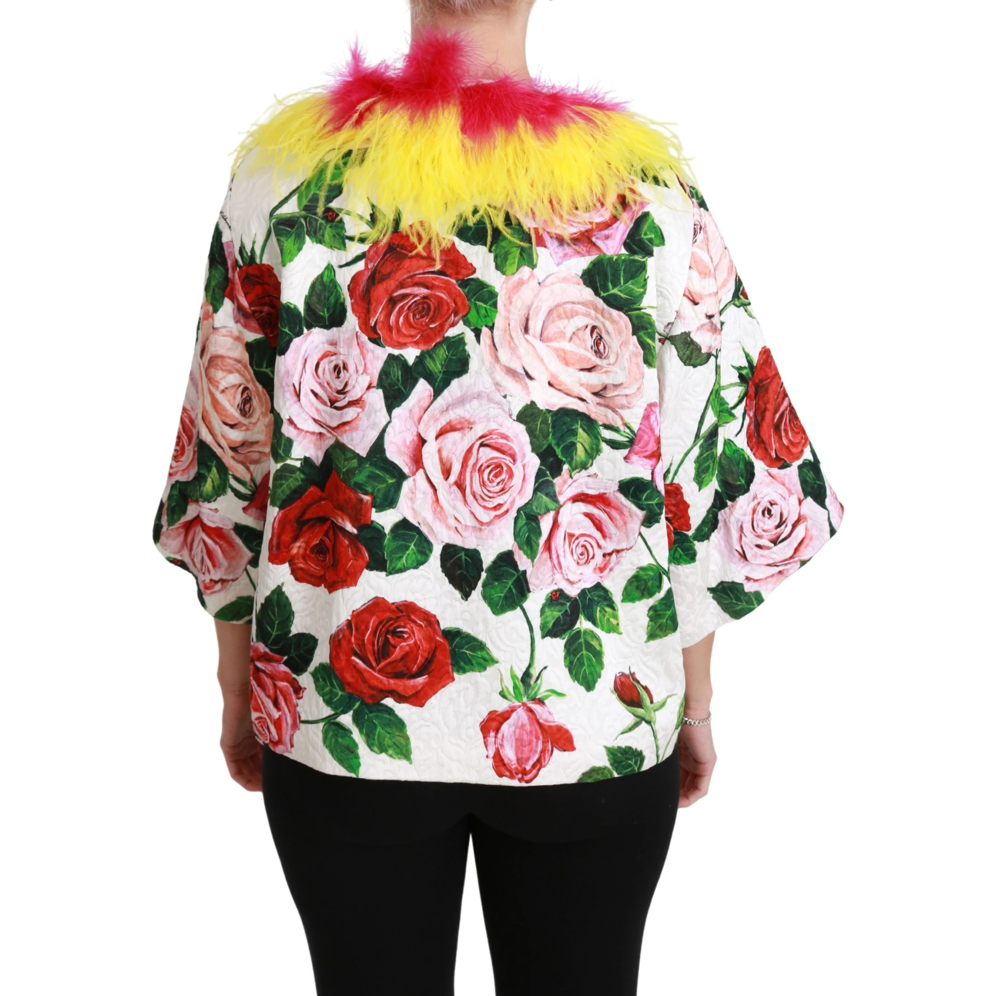 White Floral Coat Capte Fur Roses Jacket
