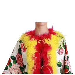 White Floral Coat Capte Fur Roses Jacket