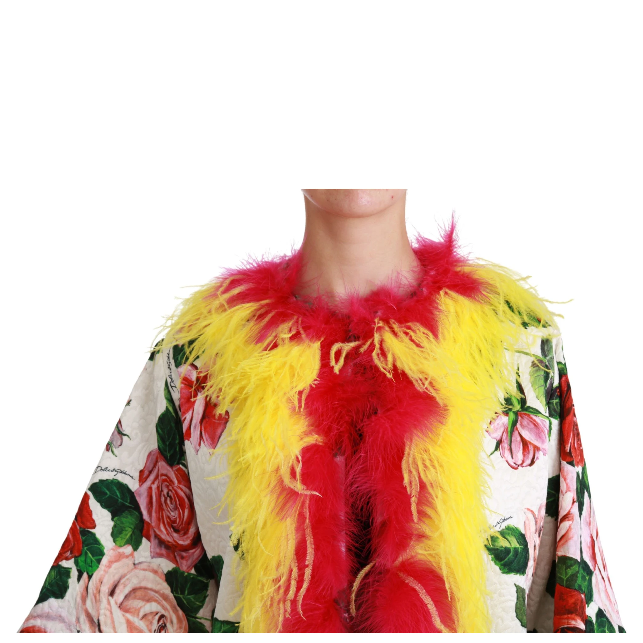 White Floral Coat Capte Fur Roses Jacket