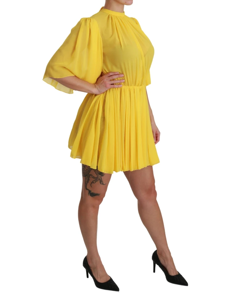 Yellow Pleated A-line Mini 100% Silk Dress alternative