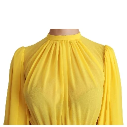 Yellow Pleated A-line Mini 100% Silk Dress