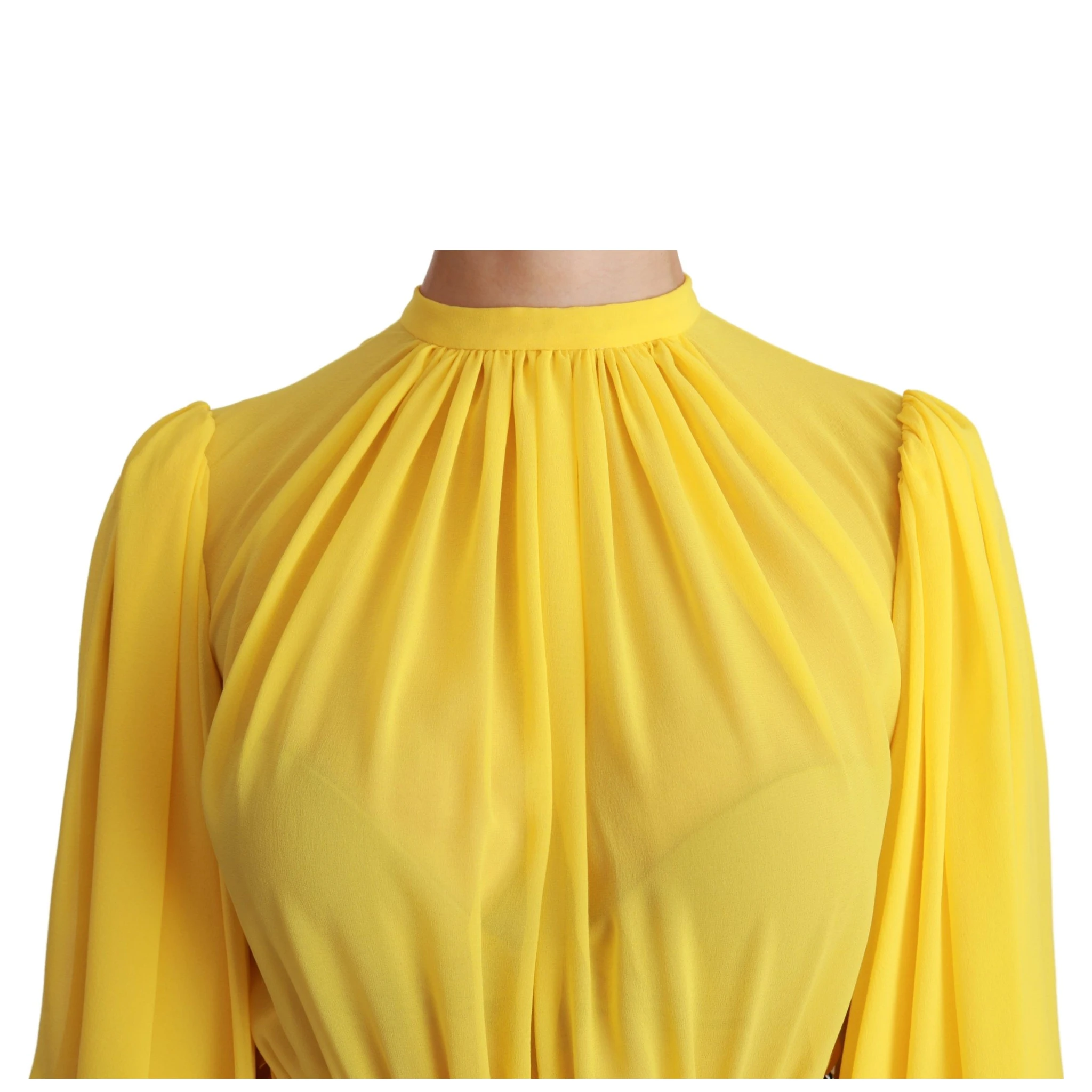 Yellow Pleated A-line Mini 100% Silk Dress