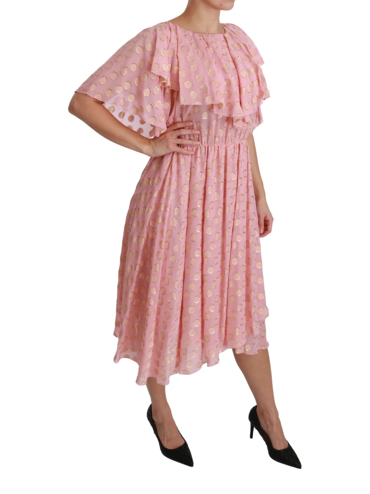 Silk Pink Polka Dots Pleated A-line Midi Dress alternative
