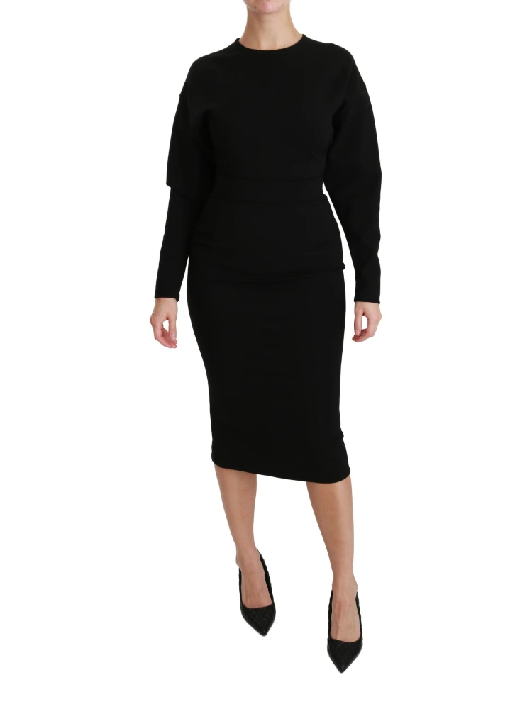 Black Bodycon Sheath Midi Stretch Dress