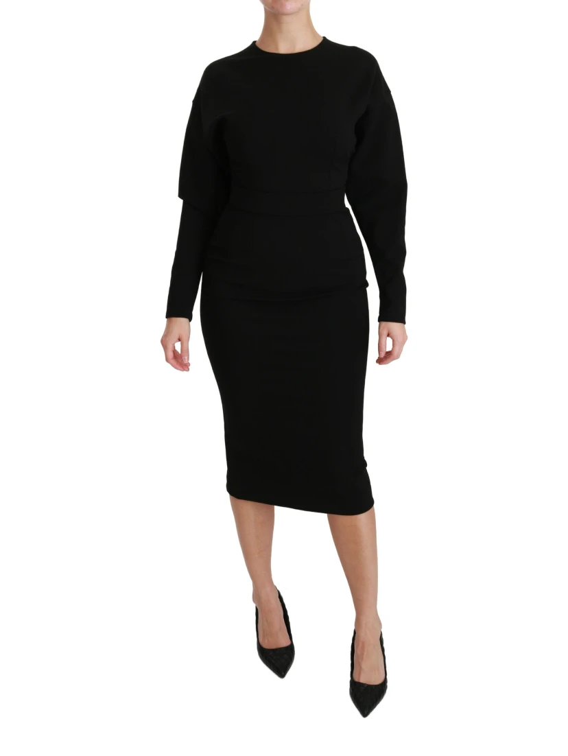 Black Bodycon Sheath Midi Stretch Dress