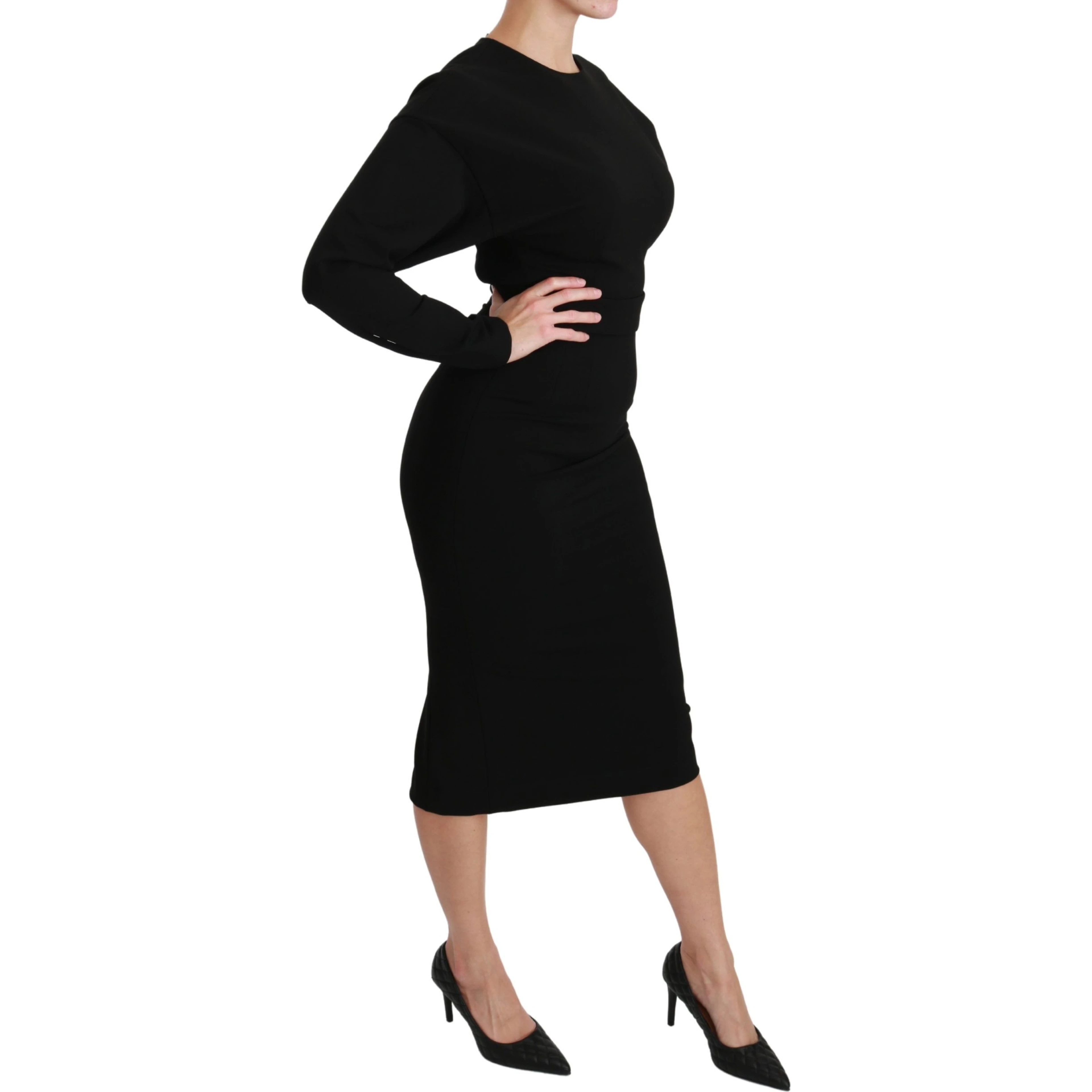 Black Bodycon Sheath Midi Stretch Dress