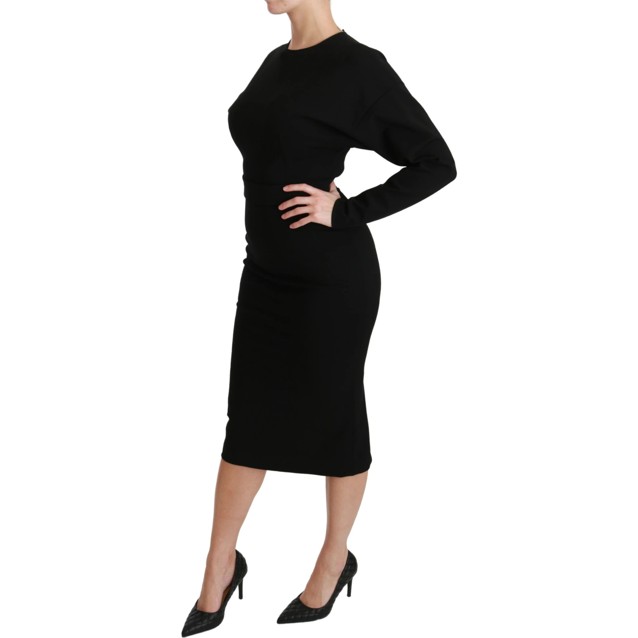 Black Bodycon Sheath Midi Stretch Dress